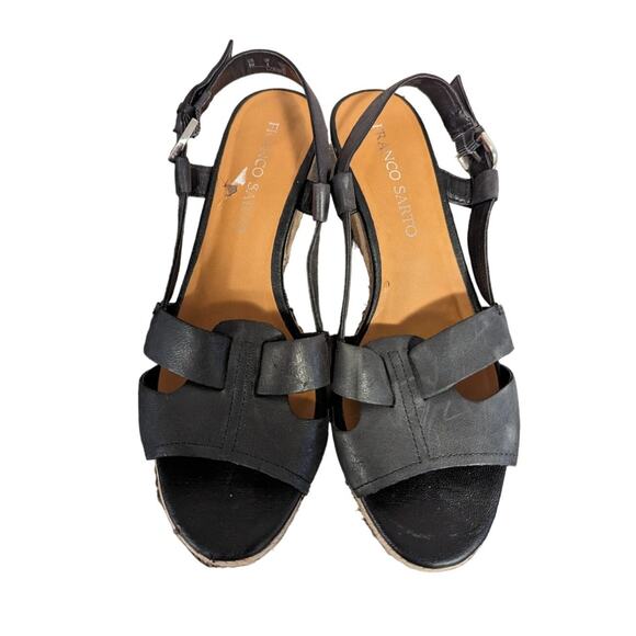 Franco Sarto Women's‎ Crispin Sandal Size 8 Wedge Heel Espadrille Black Leather - Picture 3 of 7